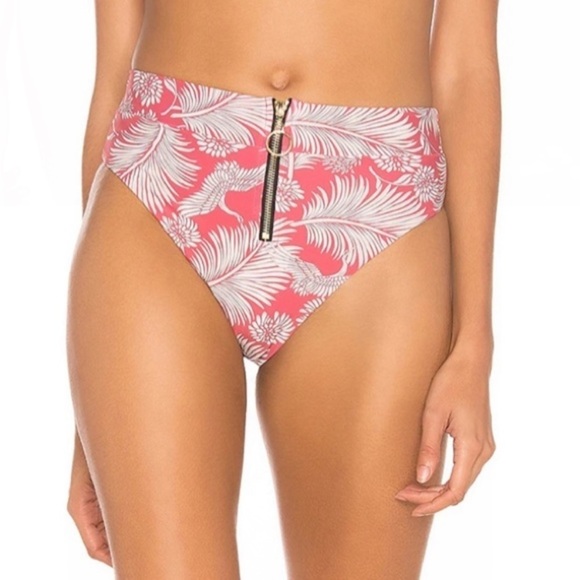 NWT Amuse Society Chicas High Waisted Floral Zip Front Cheeky Bikini Bottoms - Picture 2 of 7